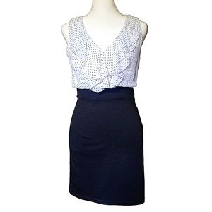 Oodji Black White Comfy Office V-neck Dress Size XS Sleeveless Polka Dot Summer